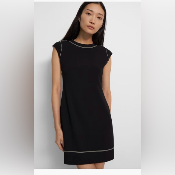 THEORY Embroidered Shift Dress in Admiral black and white Crepe women size 2 new - Picture 2 of 8